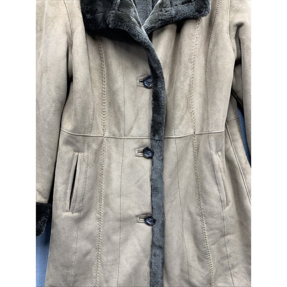 Vintage Women's Gallery Brown Faux Fur Polyester Button Down Long Coat Large - Picture 15 of 16
